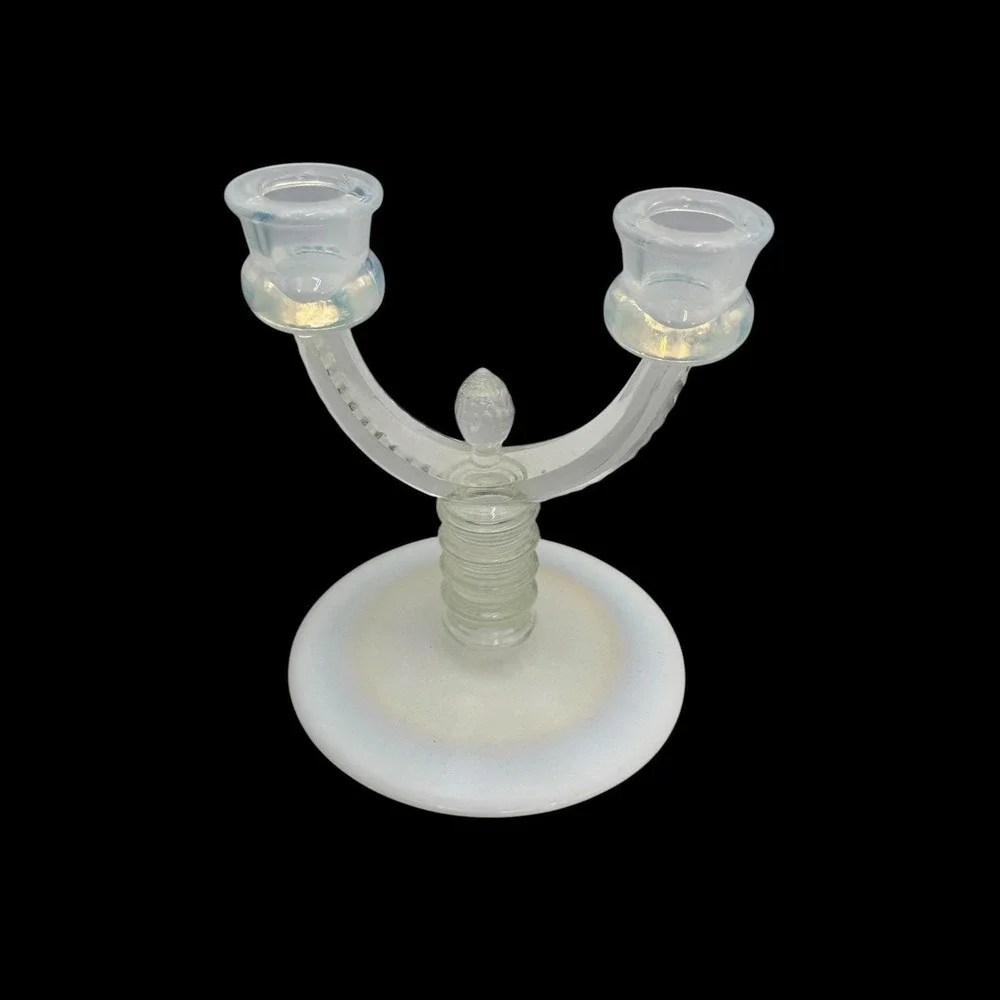Pair Fenton French Opalescent Pineapple Double Candelabras Ribbed Stunning VTG